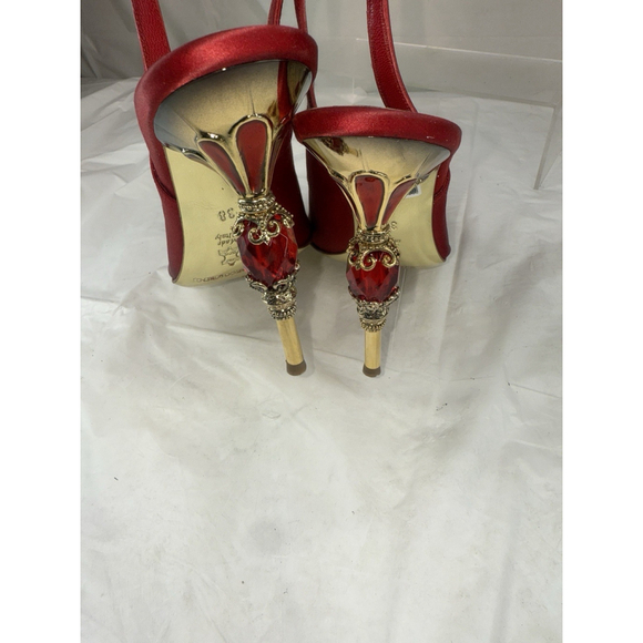 Gianmarco Lorenzi sling back pump satin Red Size 38 Ornate gold embellished new - Picture 6 of 12